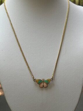 Gold Tone Butterfly Necklace Enamel 1" Pendant Adjustable Insect 17" NWOT